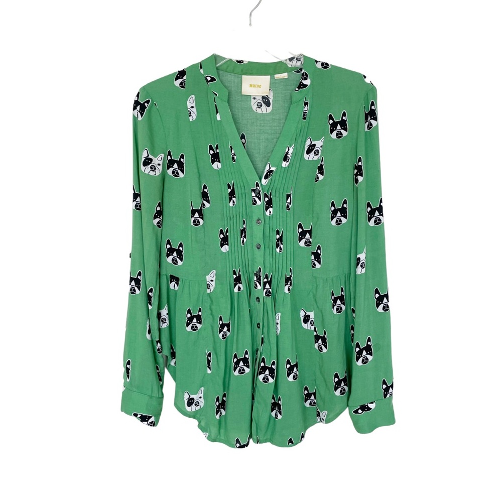 Anthropologie Maeve French Bulldog Print Button Front Long Sleeve Shirt - Picture 1 of 11